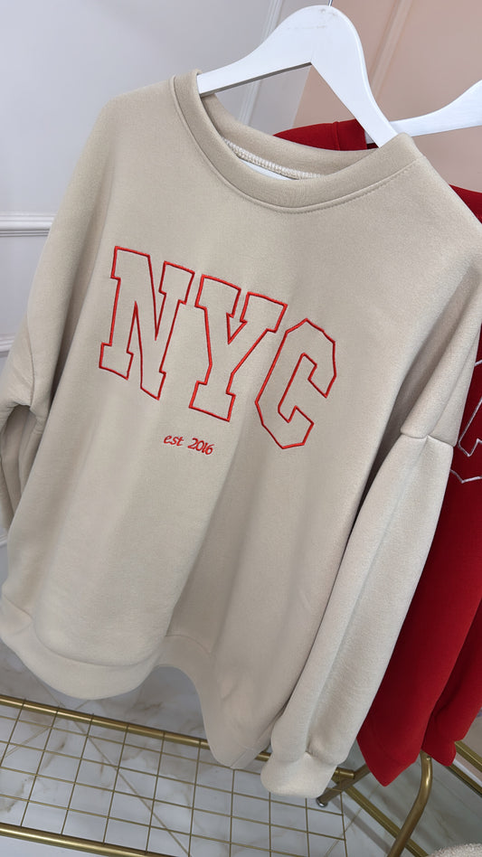 ALYSSA beige NYC embroidered sweater