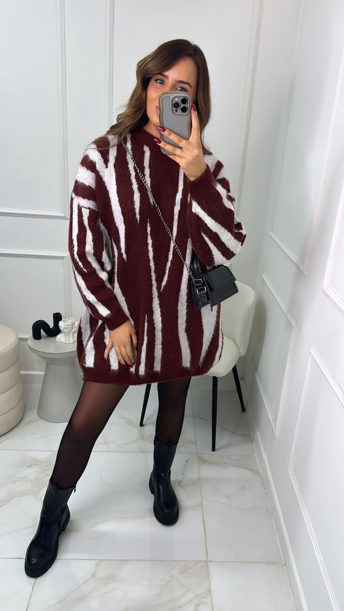 CARMEN burgundy zebra fluffy jumper