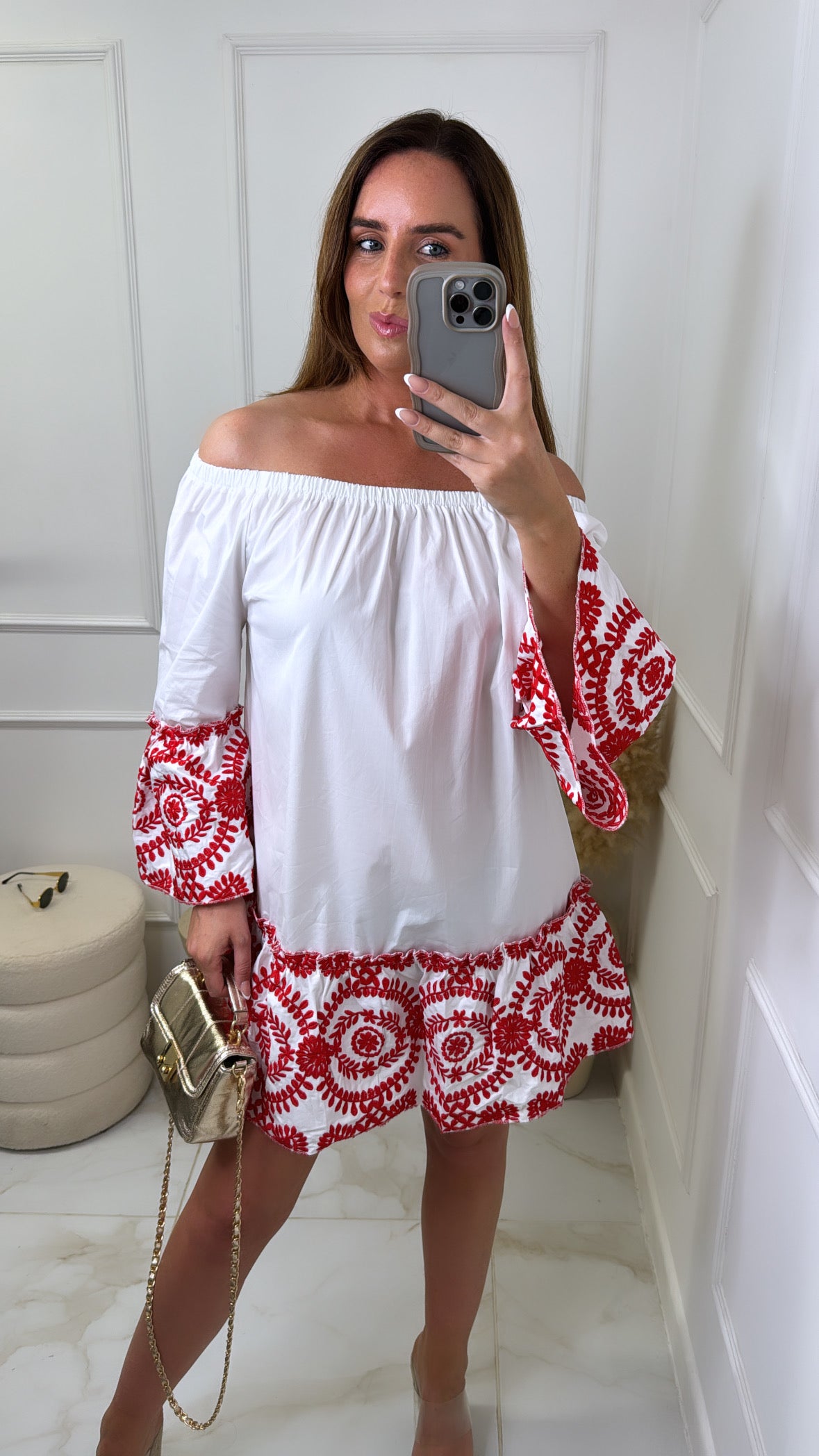 NINA red & white embroidered summer dress