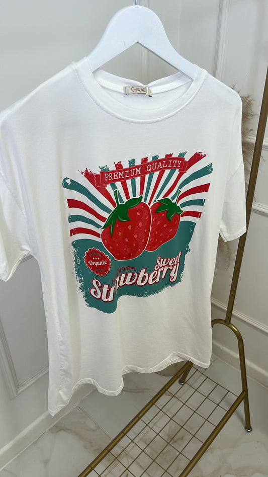 SAVANNAH white strawberry slogan t-shirt