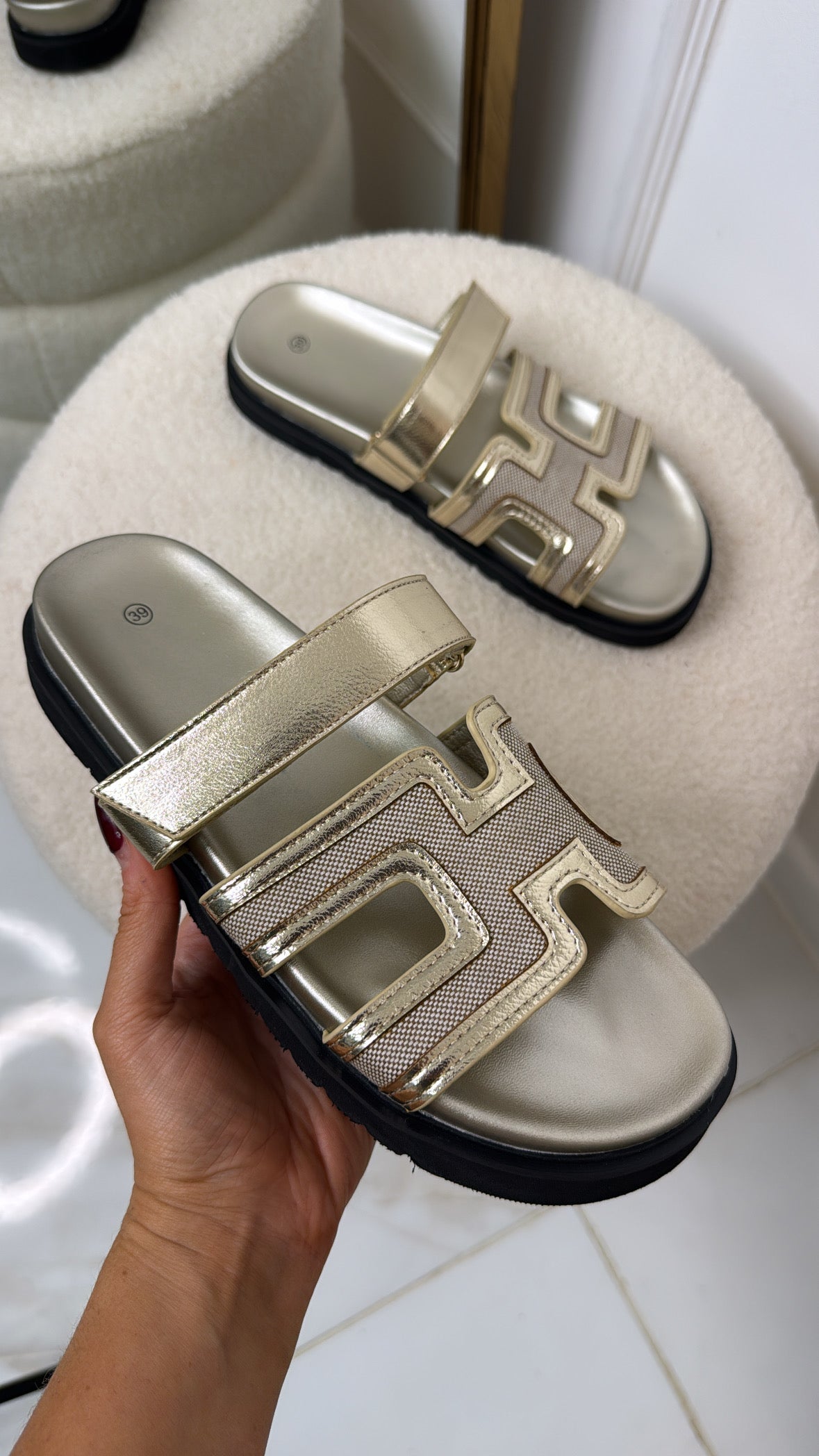 NADINE gold textured strap sandals