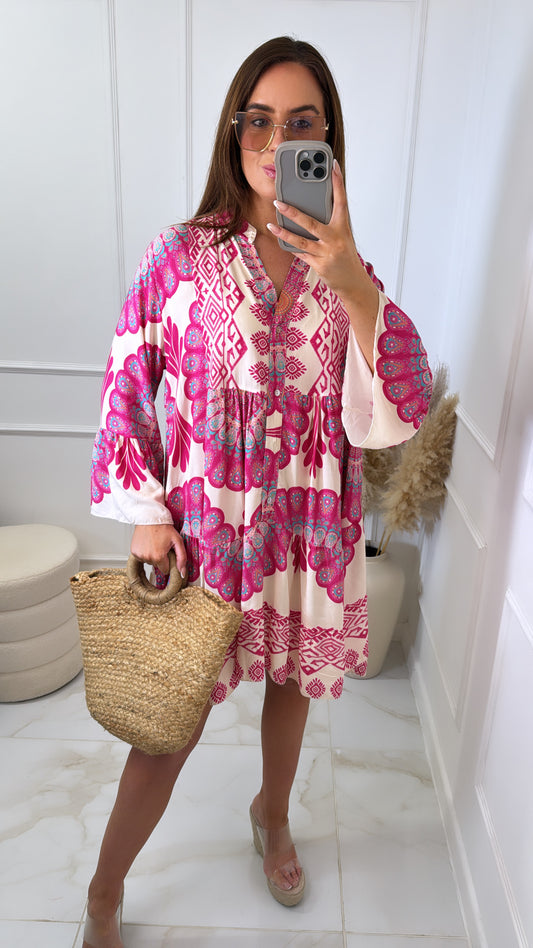 AURORA pink paisley smock dress