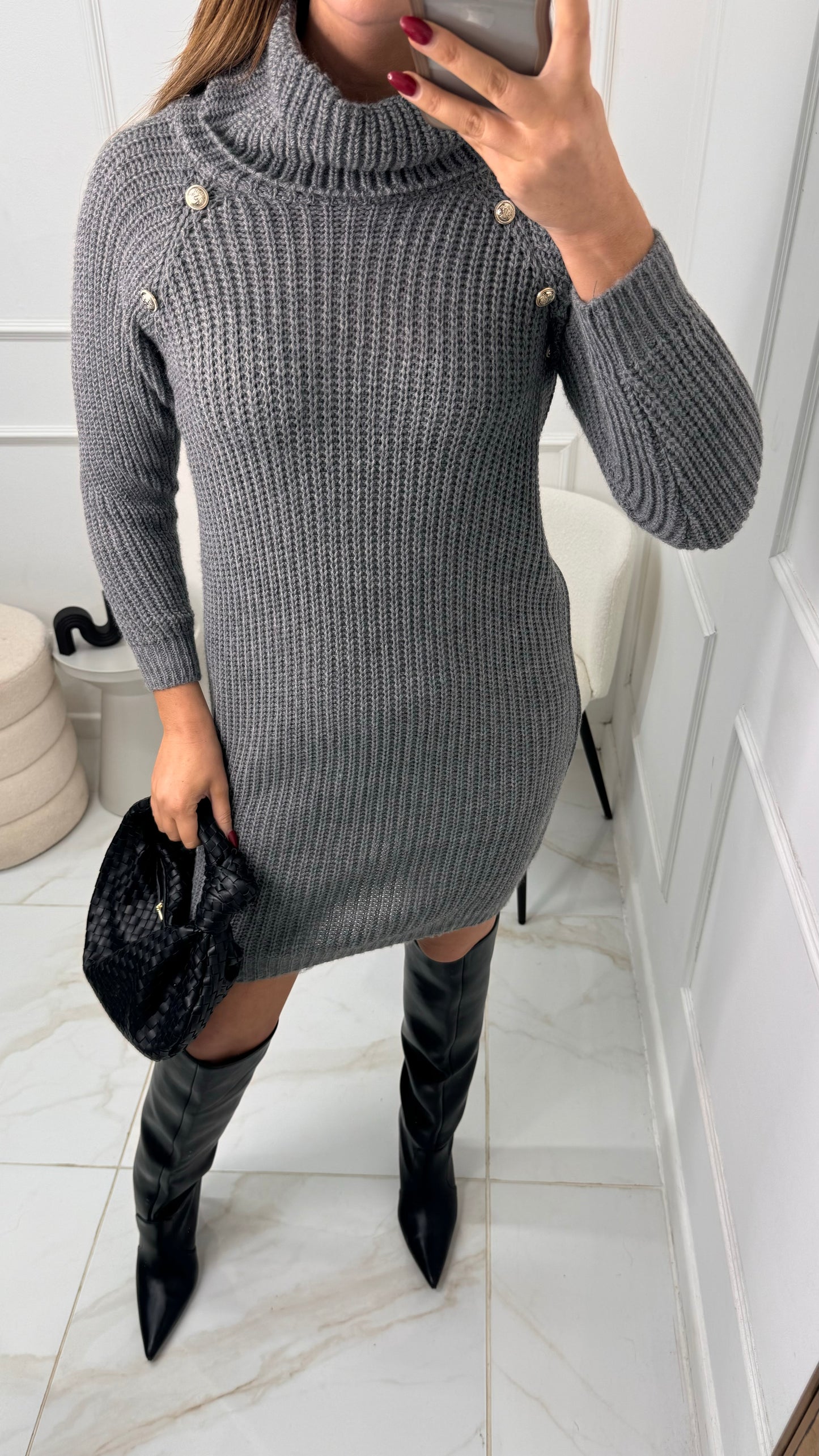 SADIE grey button knit jumper dress