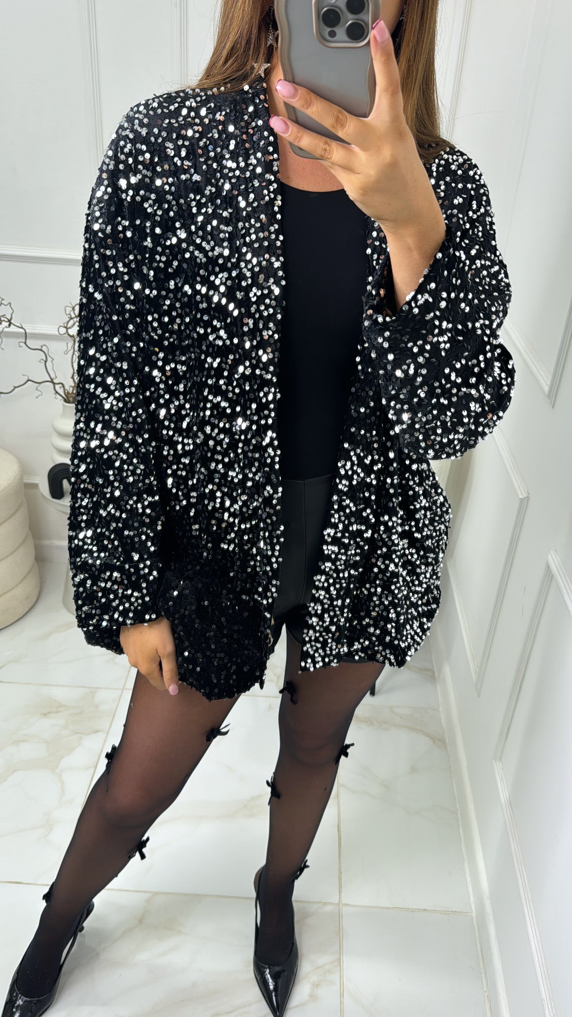 SHARNA silver sequin blazer