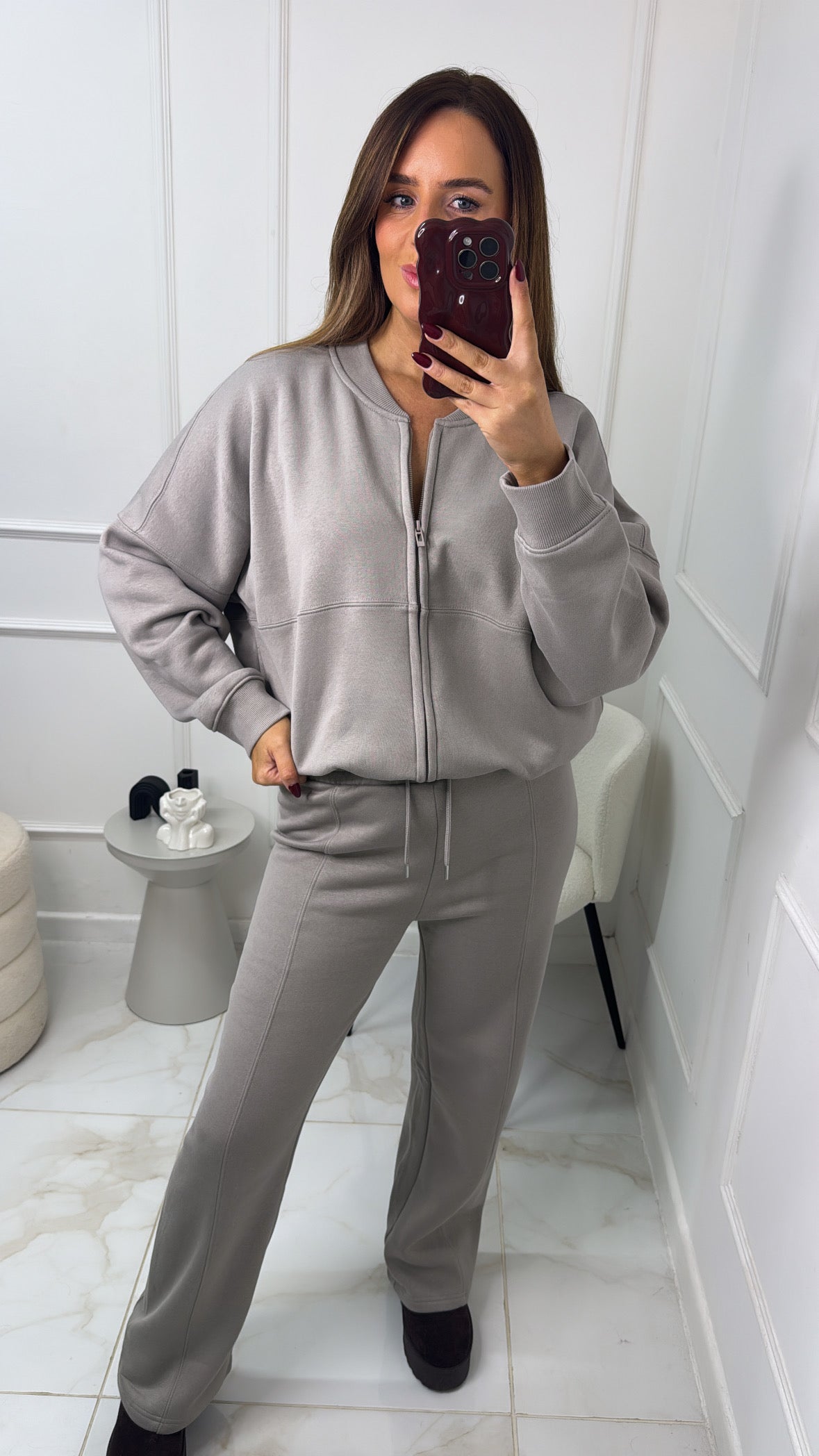 NINA dove grey bomber zip front lounge set