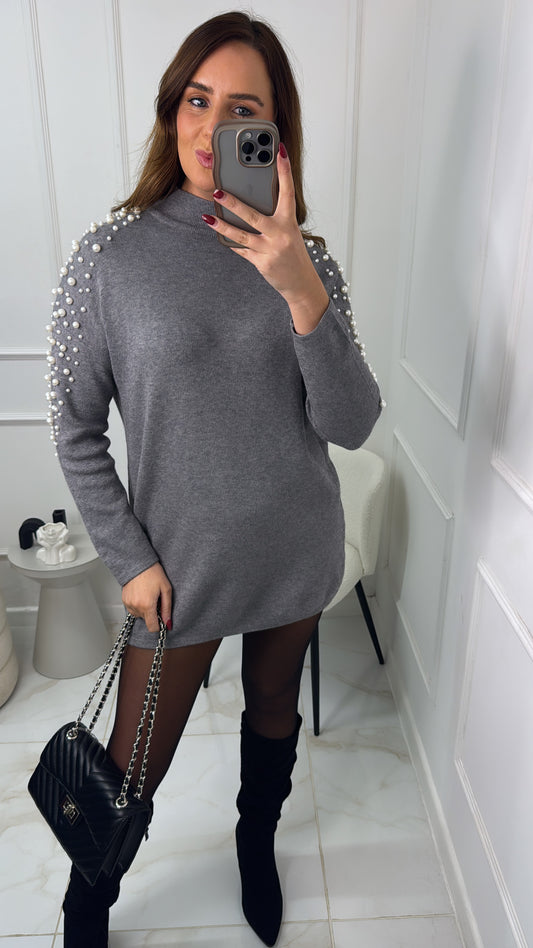 NAOMI grey pearl jumper dress