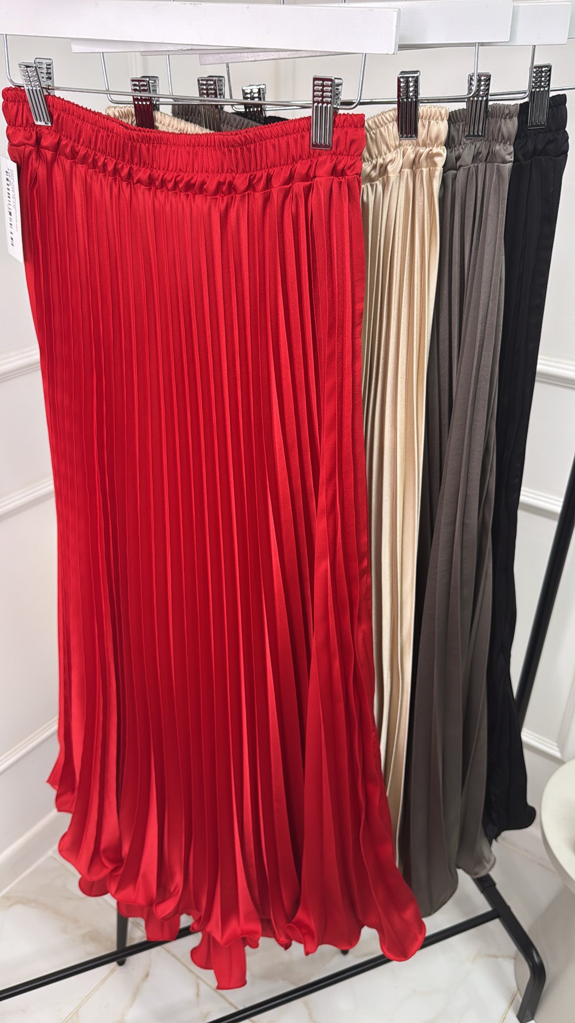 MAEVE red pleated satin midi skirt