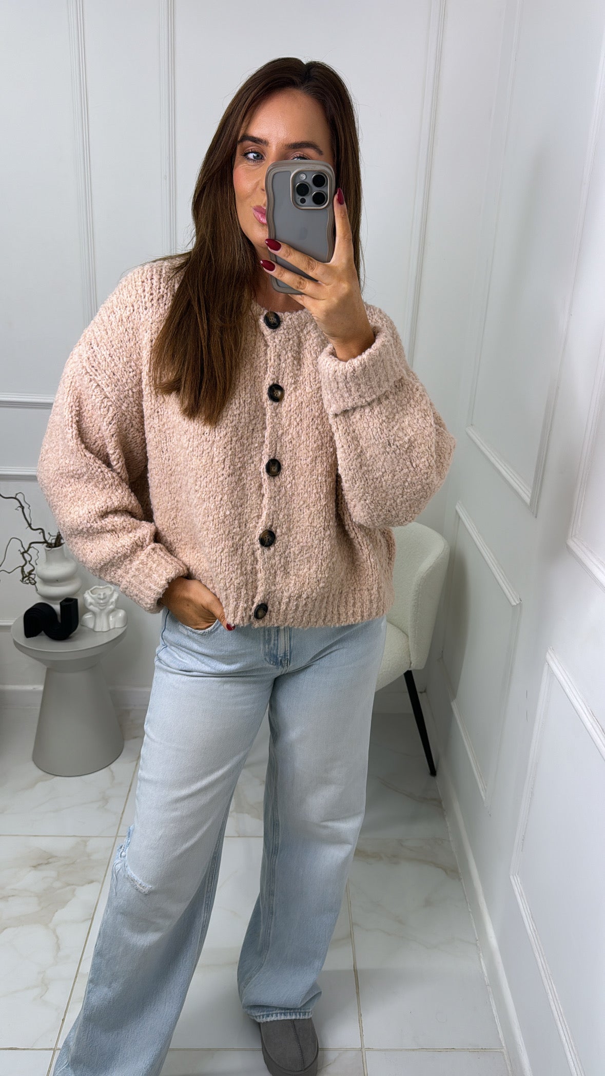 ELSIE pink boucle knit cardigan