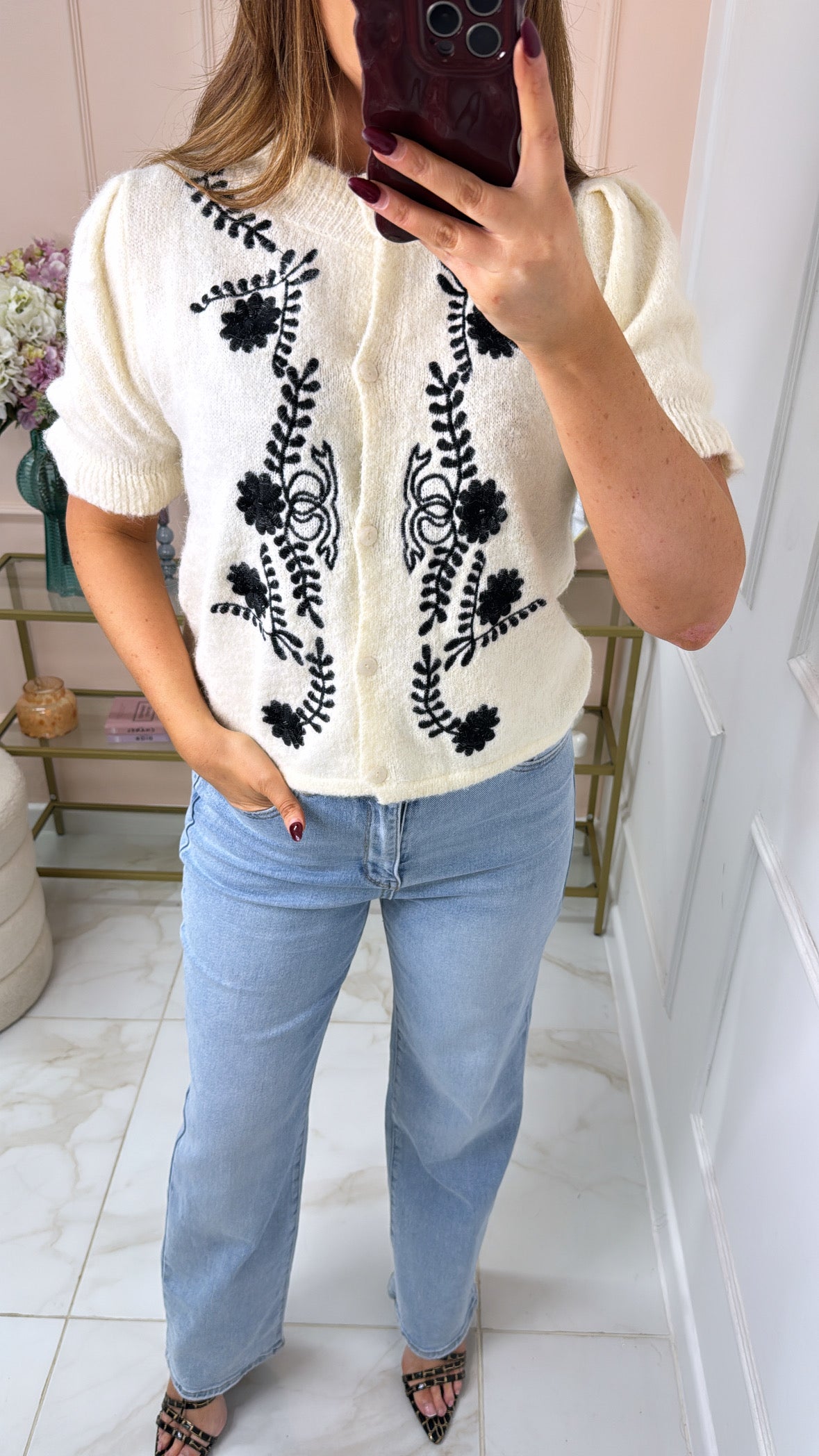 THEA cream embroidered cardigan