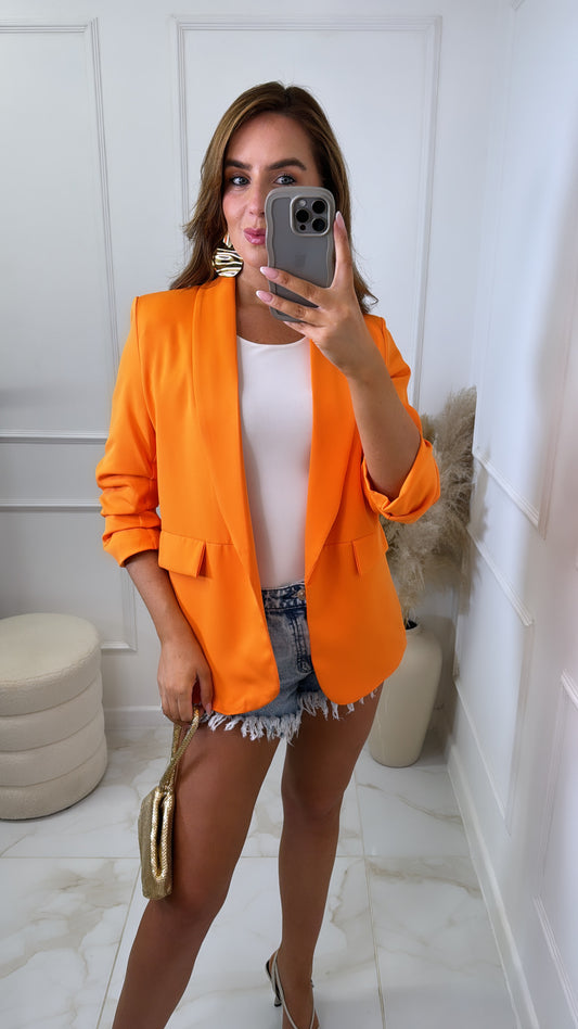 LACEY bright orange ruched sleeve blazer