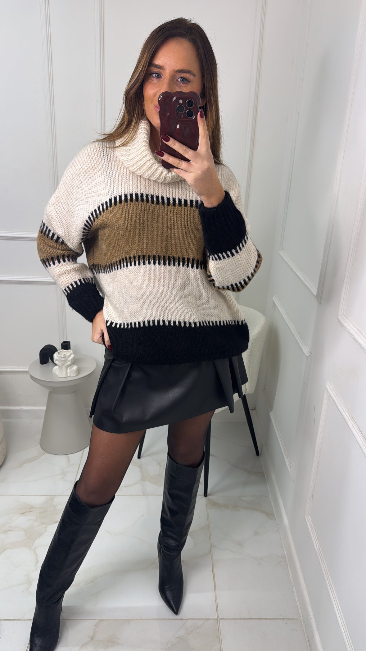 RAINE beige stripe chunky knit jumper