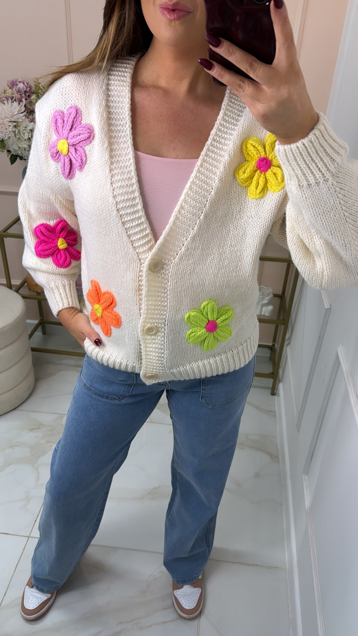 EMILIA cream floral knitted cardigan