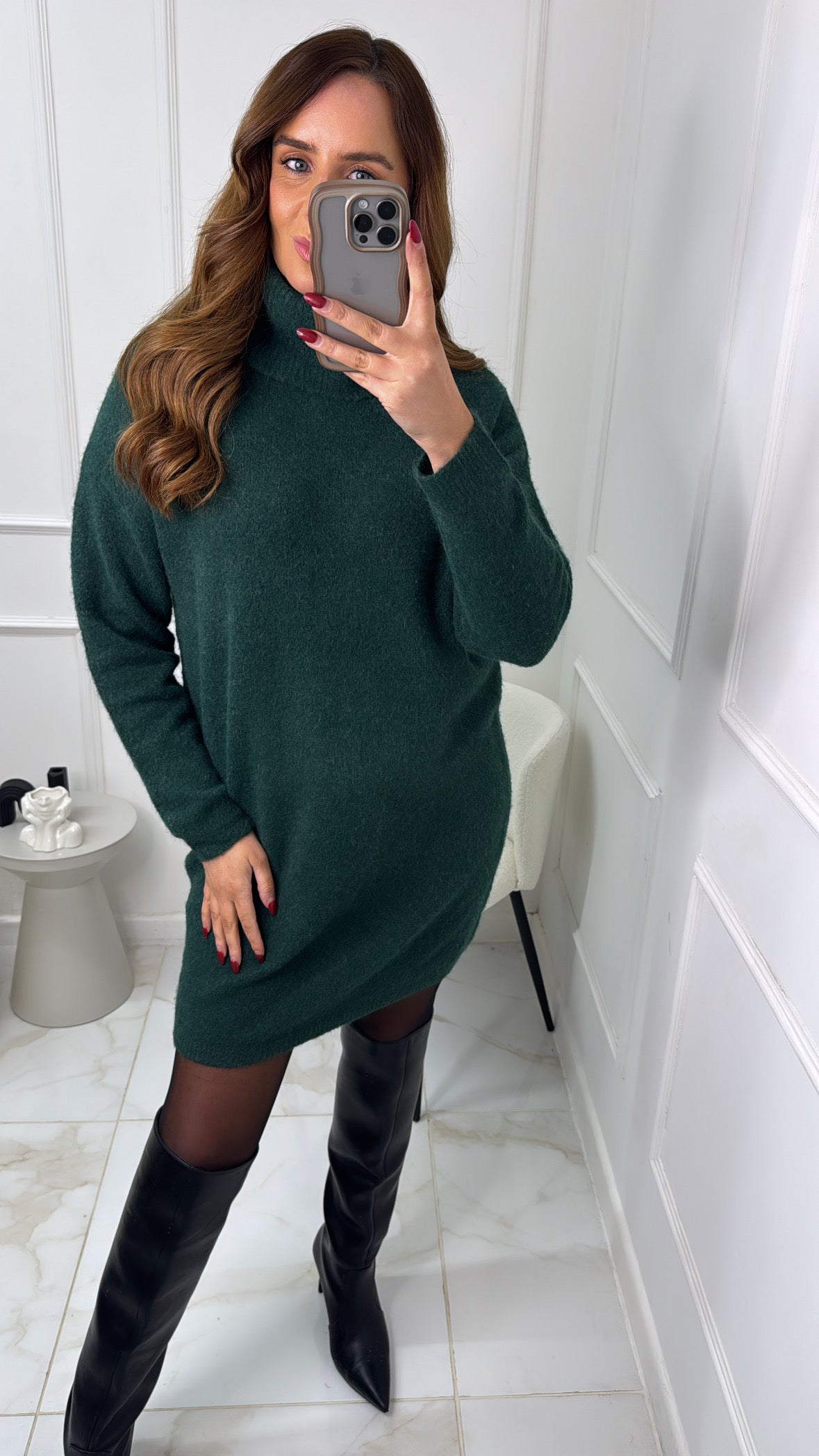 EVELYN teal mohair roll neck jumper dress