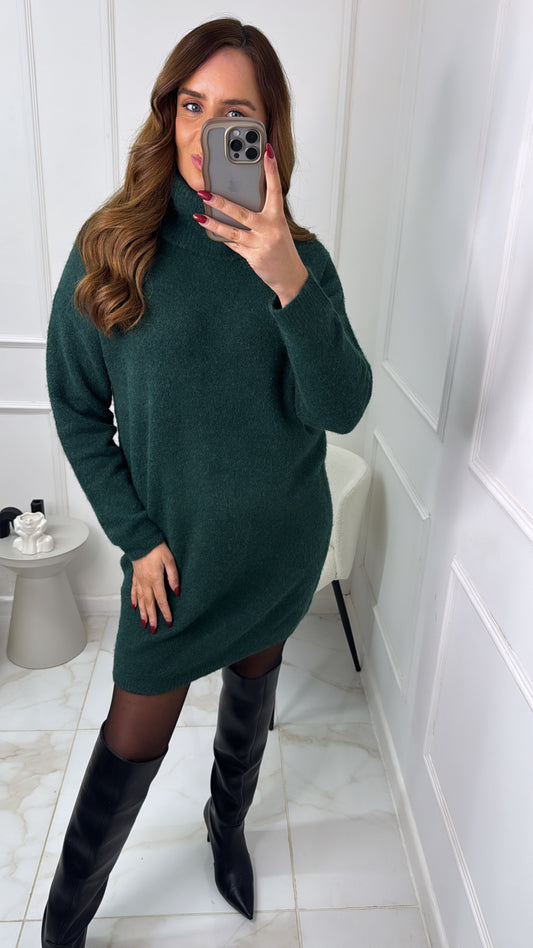 EVELYN teal mohair roll neck jumper dress