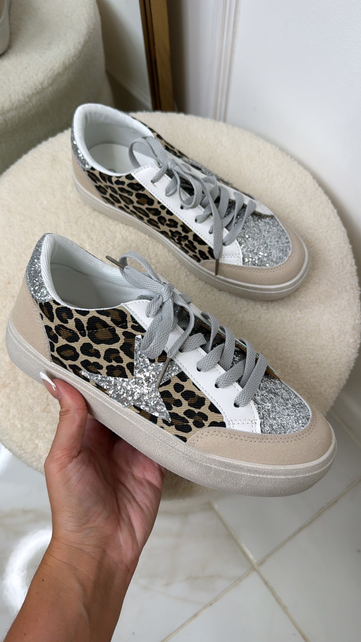 MACIE beige leopard glitter star trainers