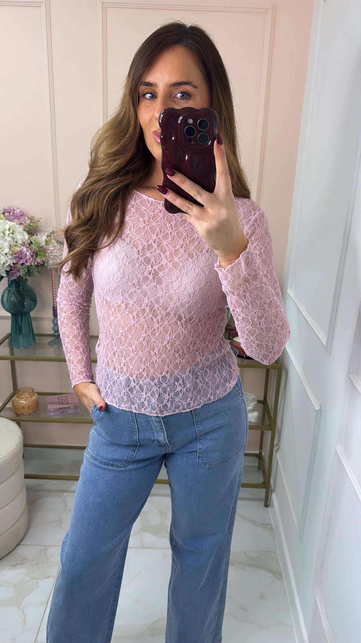 DARCY pink lace mesh top