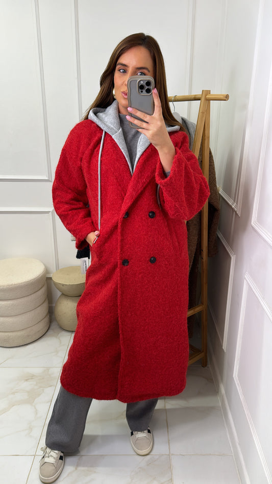 LAILAH red borg teddy hooded long lined style trench