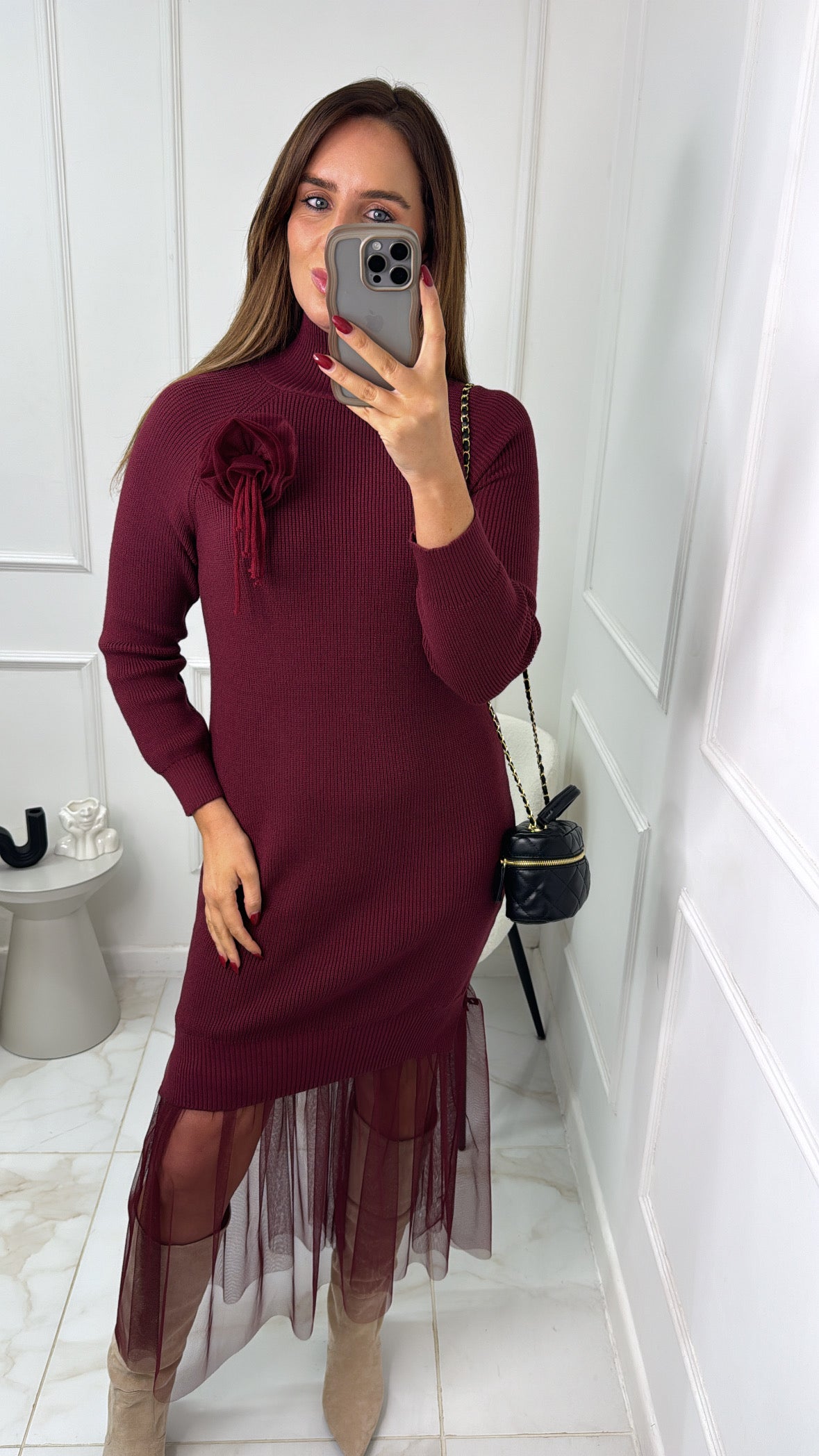 MAY burgundy flower tulle hem jumper dress