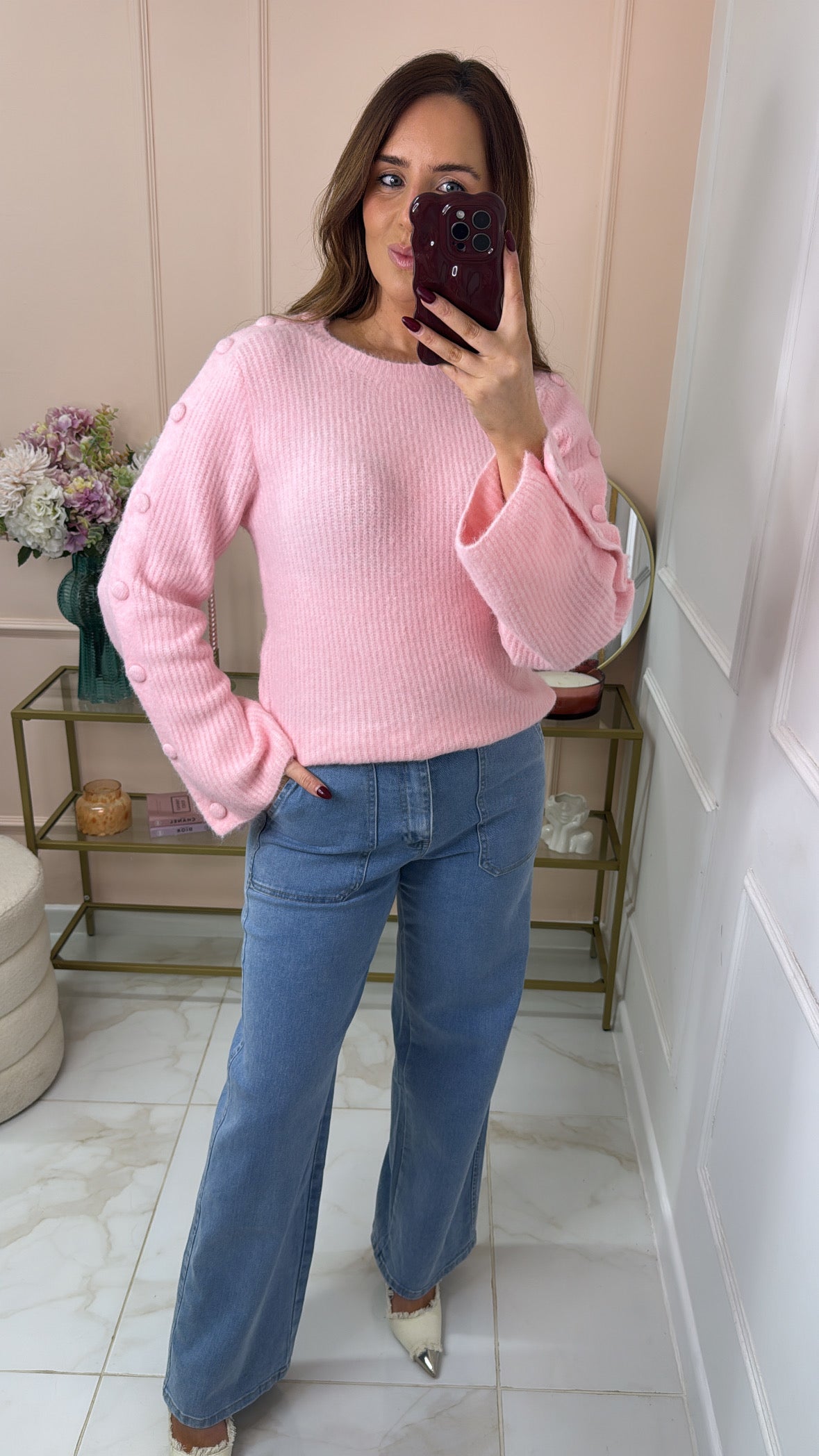 ALORA pink button super soft jumper