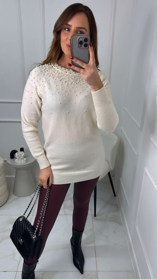 ROSIE cream pearl detail jumper