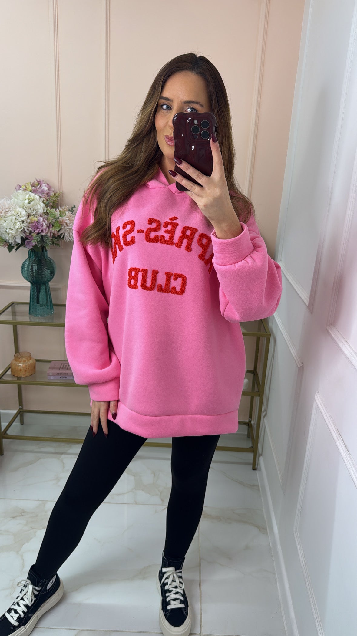 JAYDA pink slogan oversized hoodie