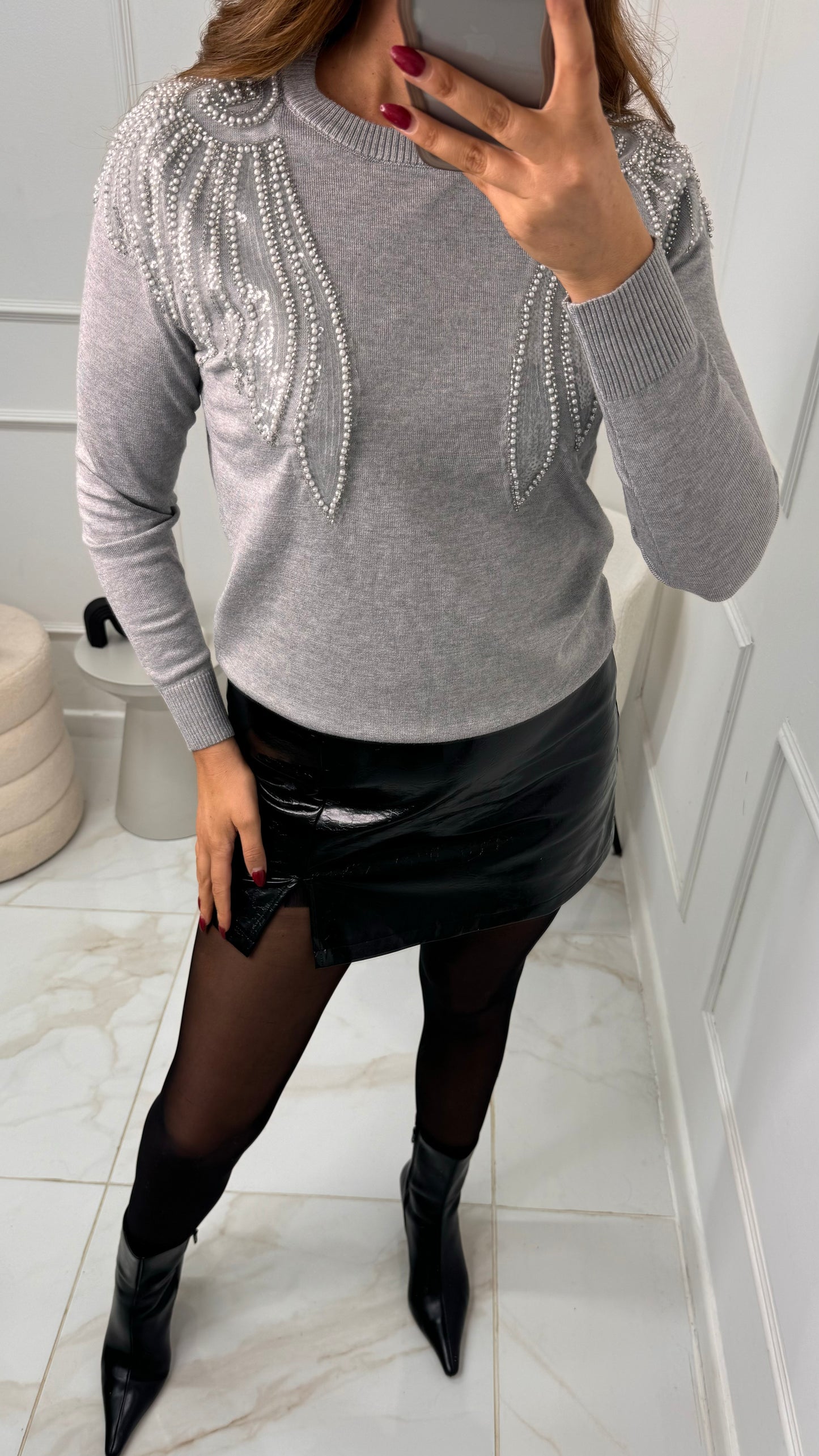 BEKI grey embellished fine knit jumper