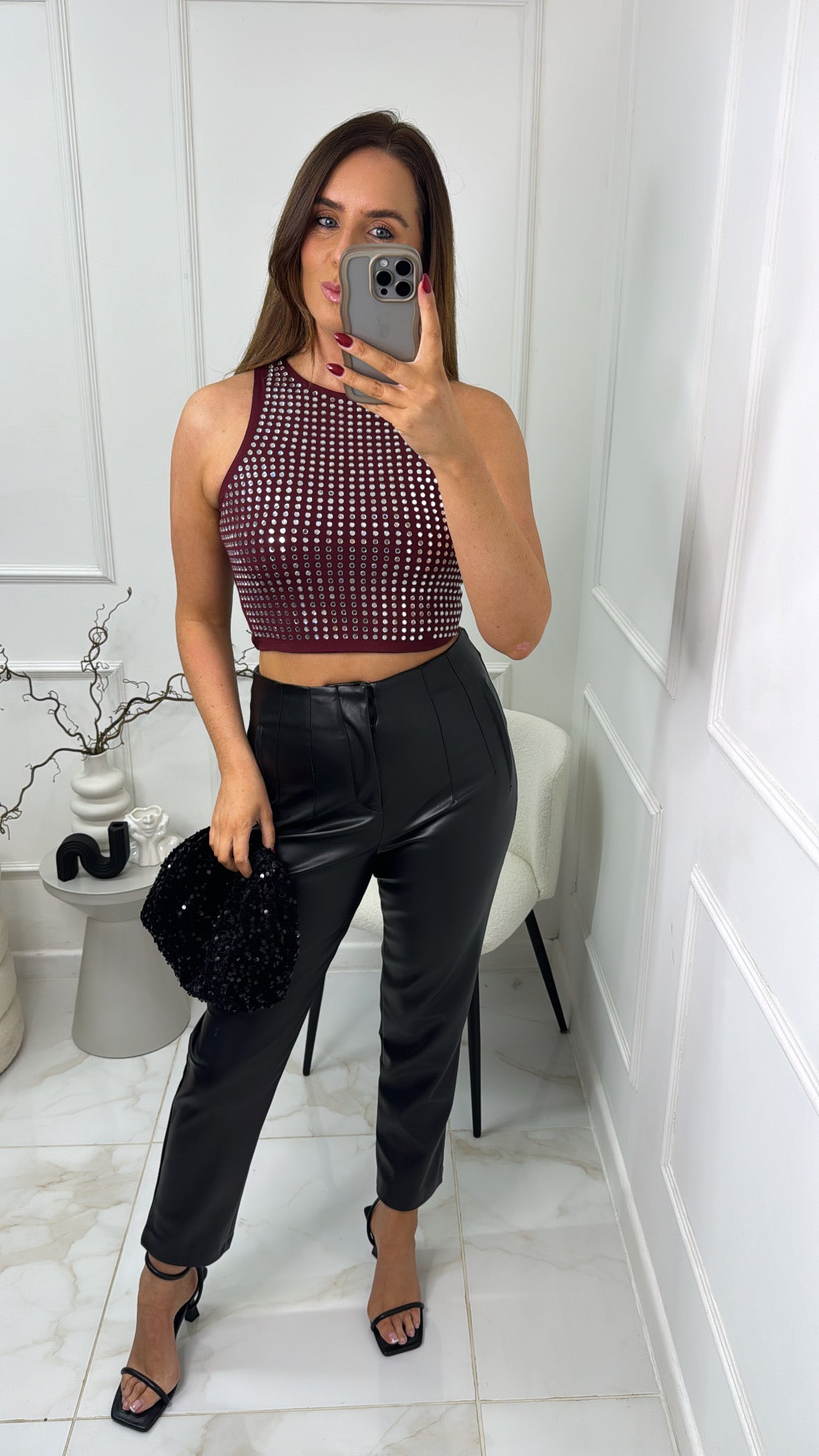 ESME burgundy stud crop top