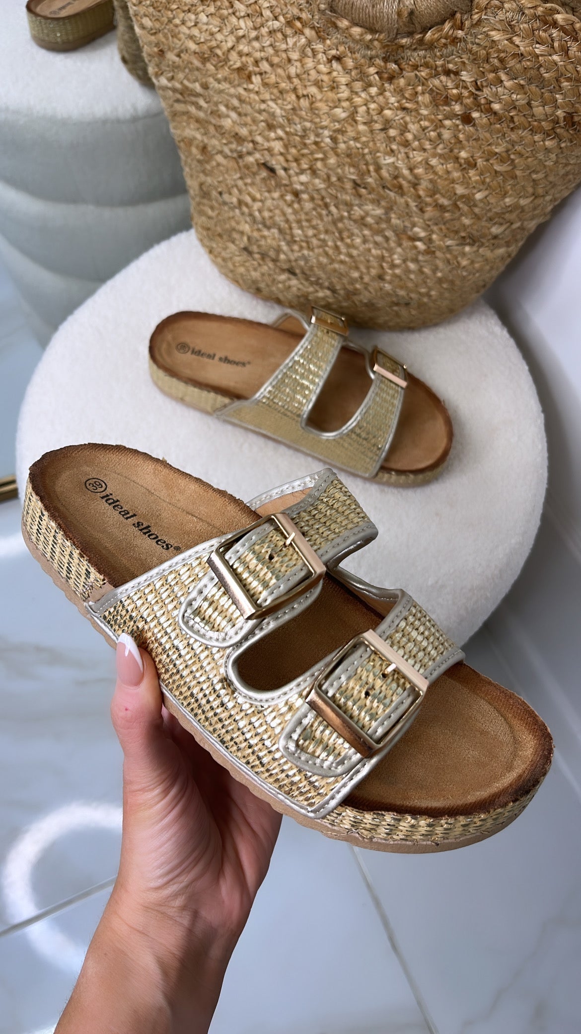 CASSIE gold woven buckle sliders