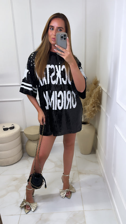 ROCKSTAR black sequin oversized t-shirt