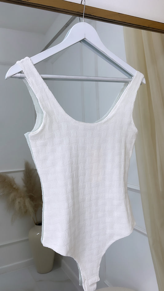 RAY white square neck bodysuit