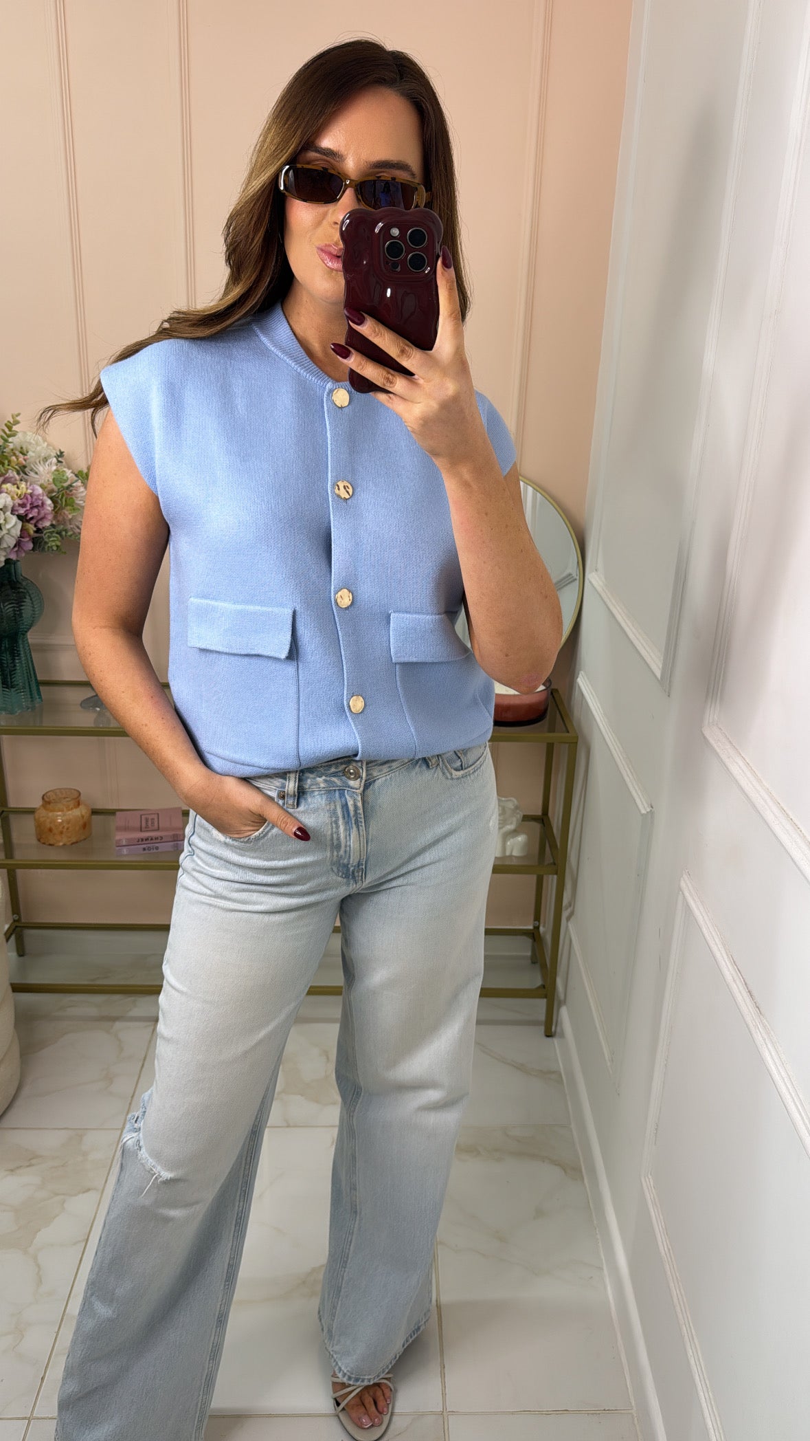 BEKI powder blue sleeveless cardigan