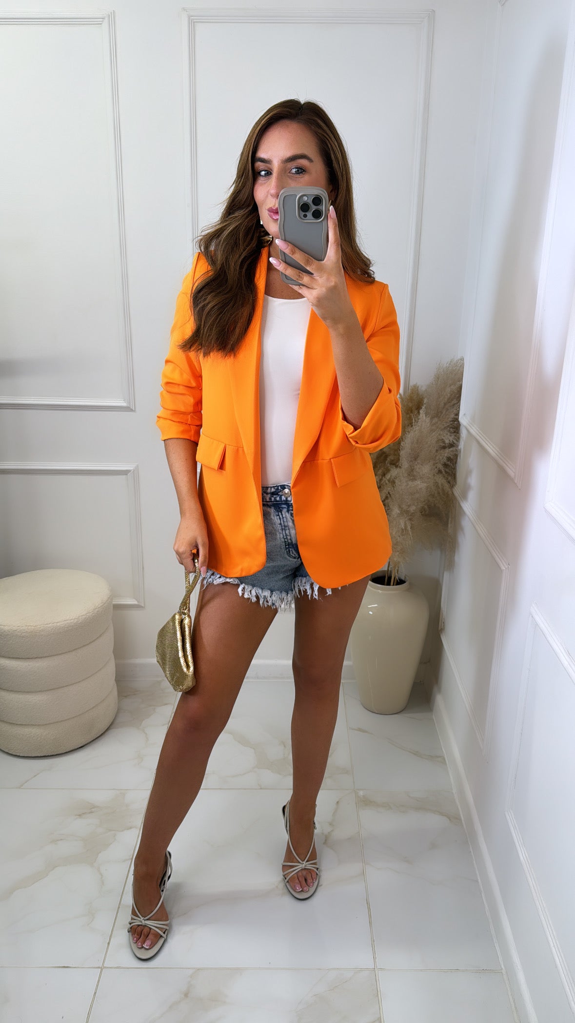 LACEY bright orange ruched sleeve blazer