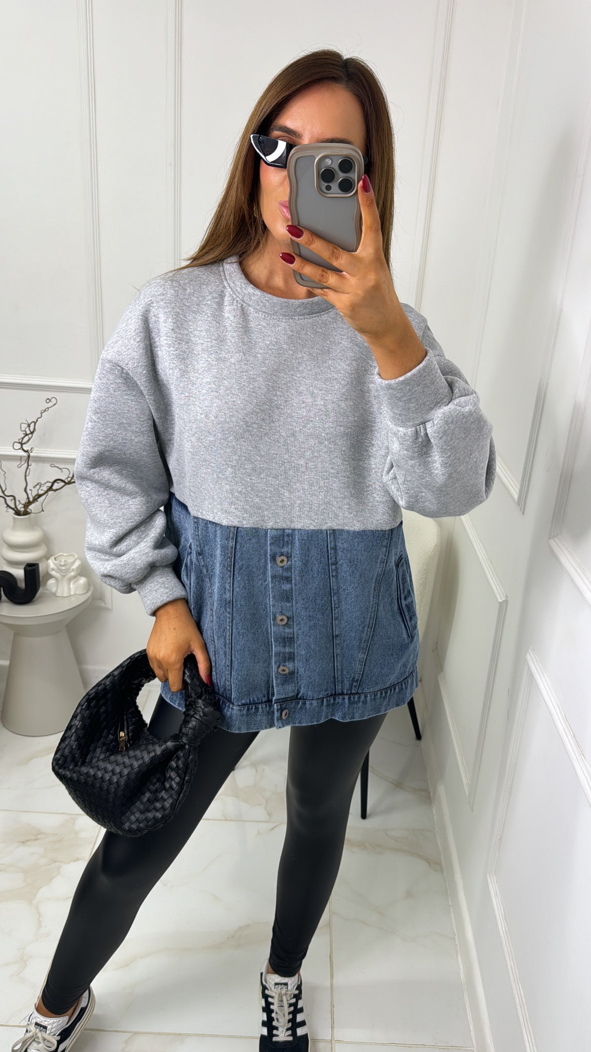 LOTTIE grey denim detail sweater