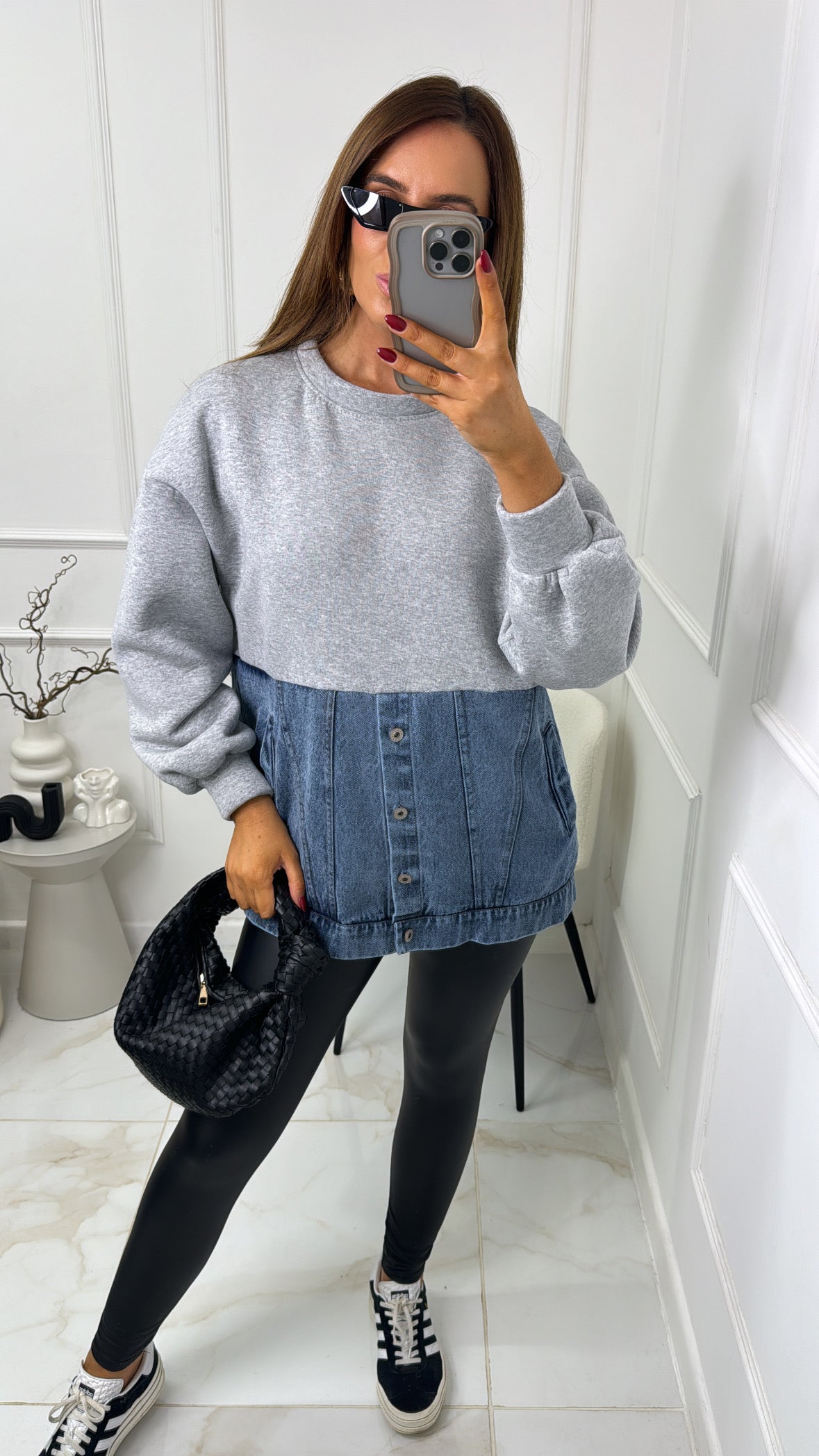 LOTTIE grey denim detail sweater