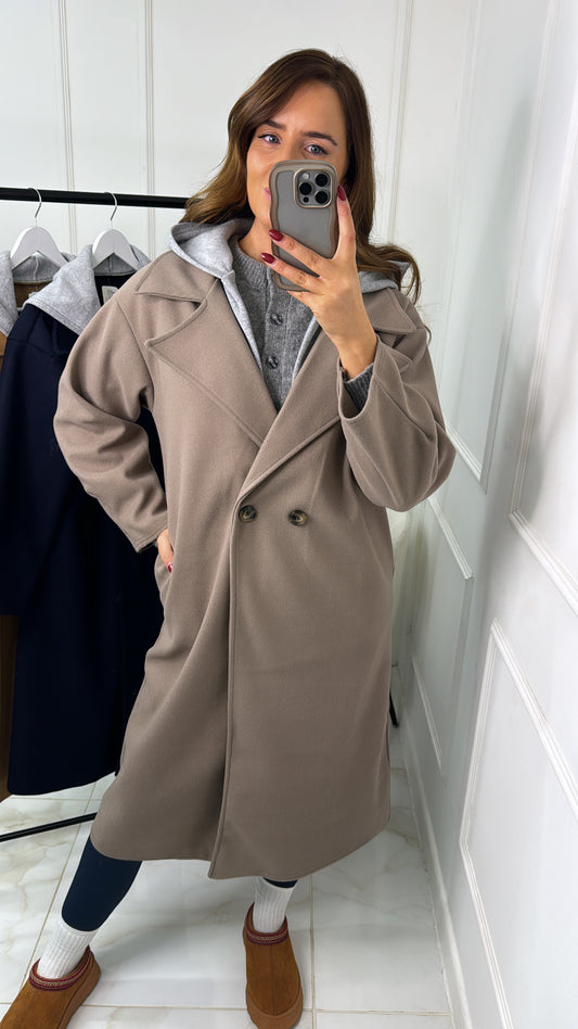 DARCEY taupe hooded trench coat