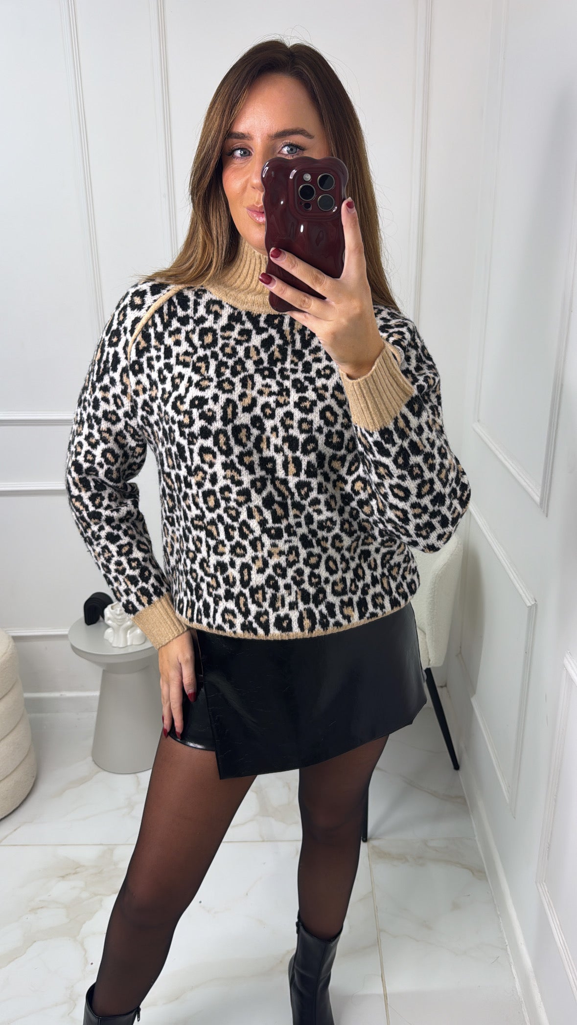 BONNIE beige leopard knit jumper