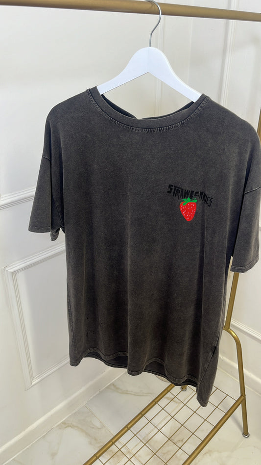 SKYLA charcoal strawberry slogan t-shirt