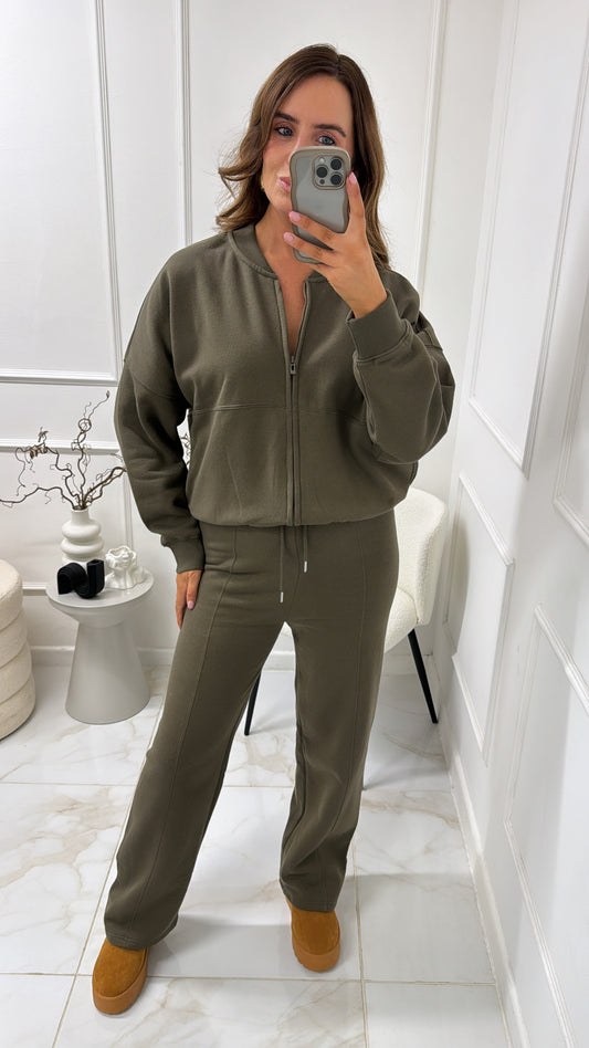 NINA khaki bomber zip front lounge set