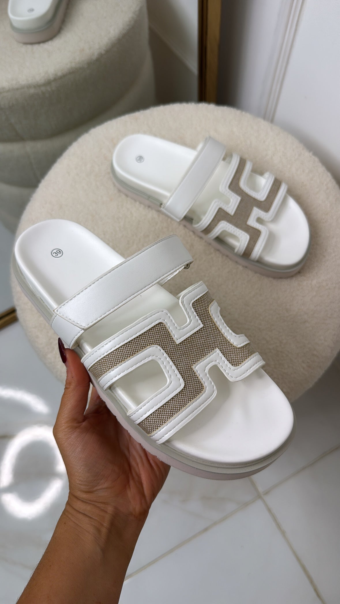 NADINE white textured strap sandals