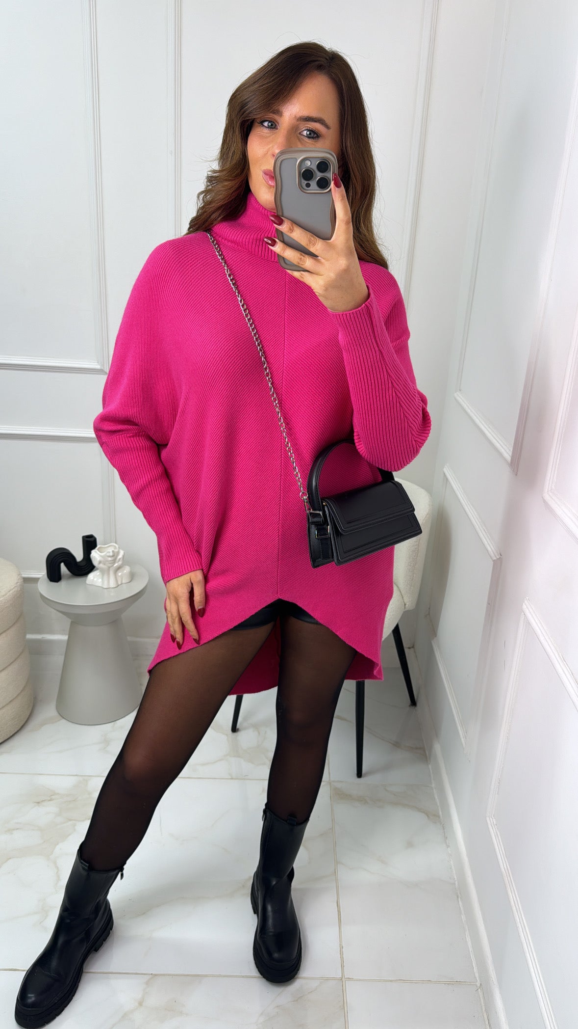 SINEAD pink roll neck dip hem jumper