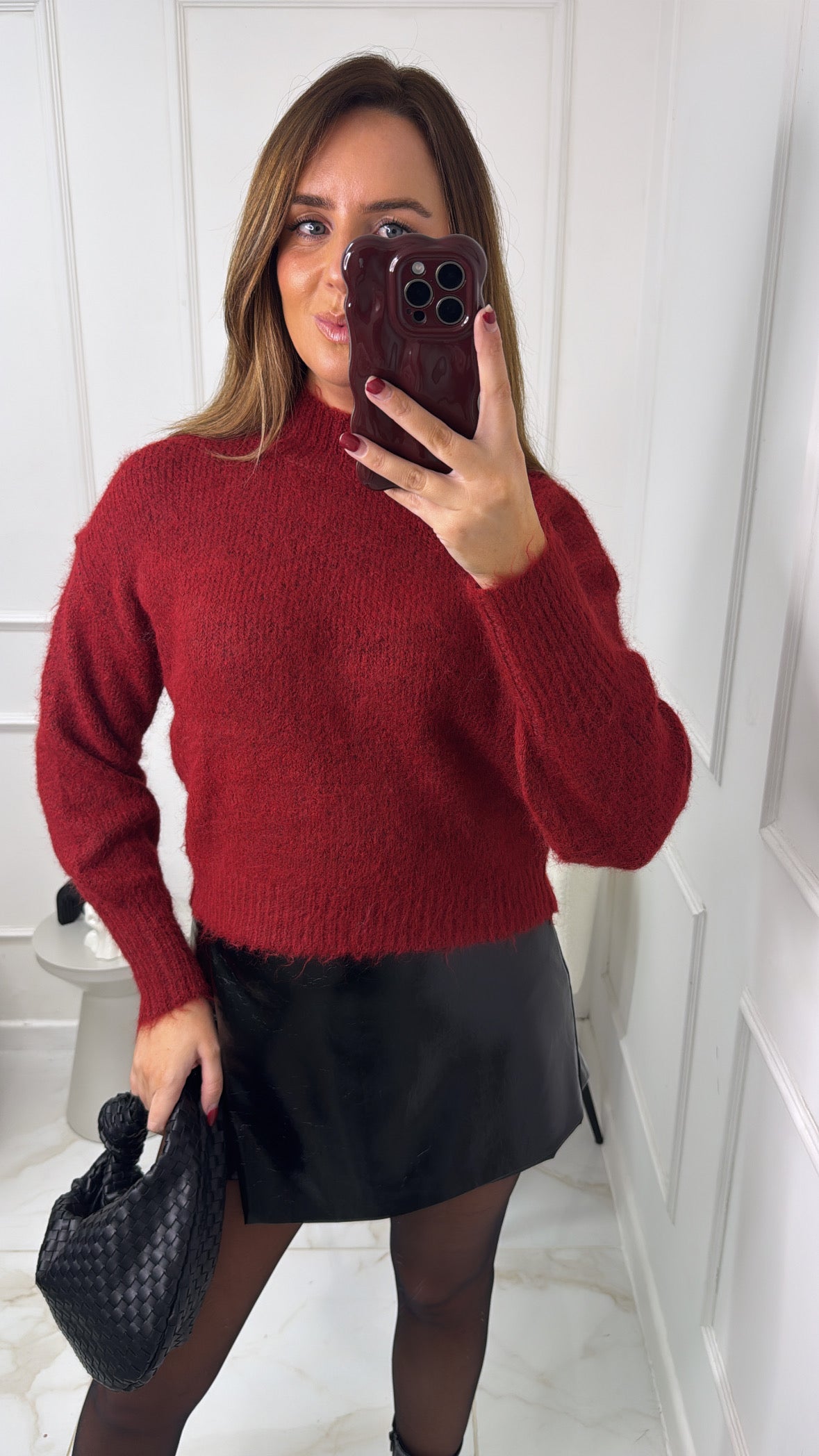 IRIS burgundy mohair high neck jumper