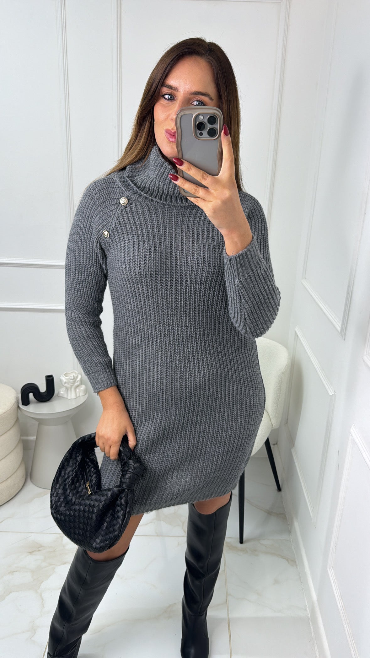 SADIE grey button knit jumper dress