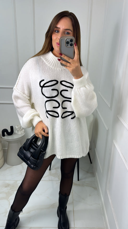 DAHLIA cream embroidered knit jumper