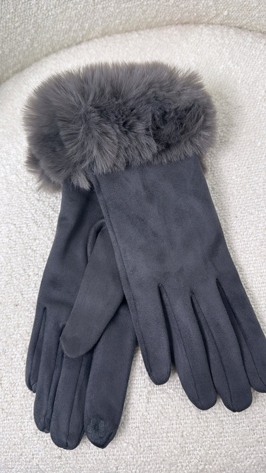 SOFIA charcoal faux fur gloves