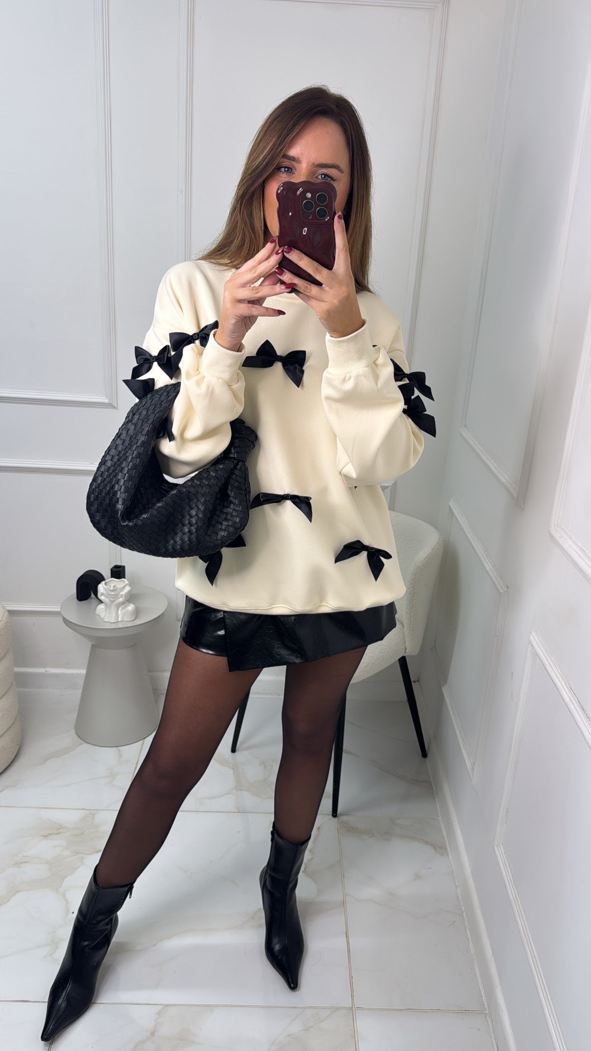 LYDIA cream satin bow sweatshirt