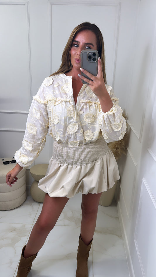 DIXIE beige textured smock blouse