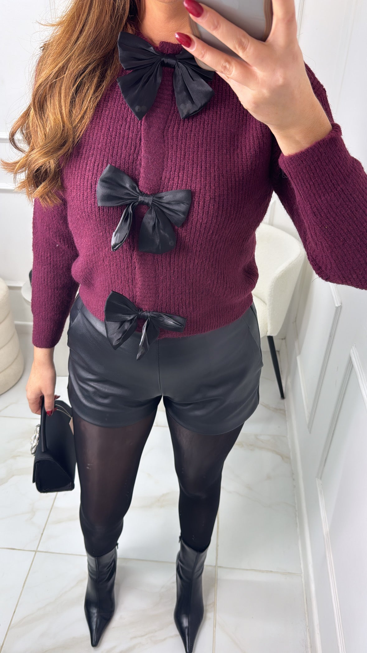 HATTIE burgundy bow front cardigan