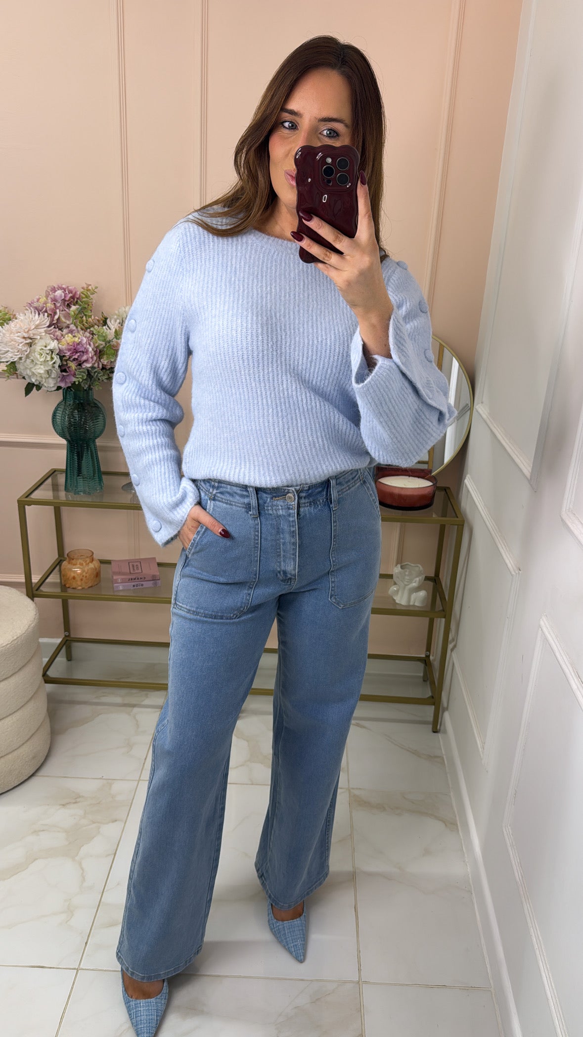 ALORA powder blue button super soft jumper