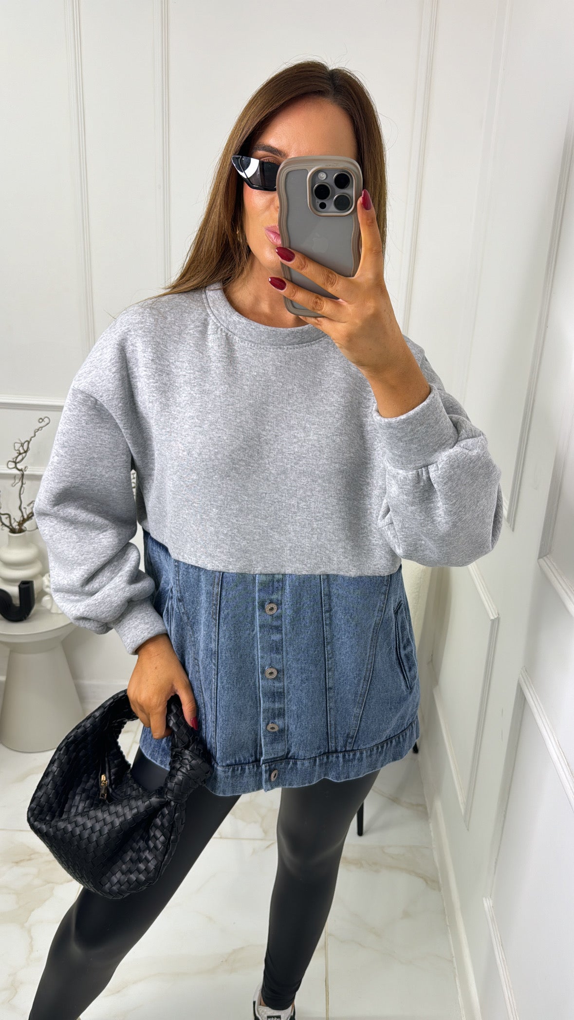 LOTTIE grey denim detail sweater