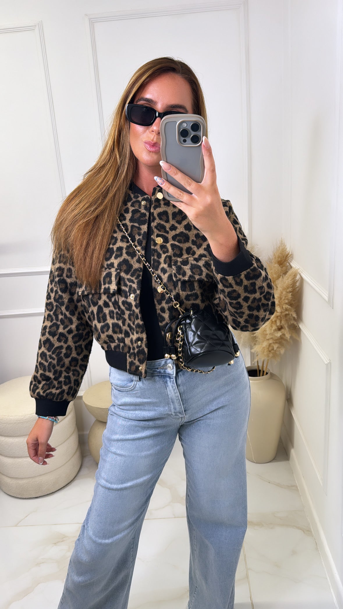 ESME leopard print fluffy bomber jacket